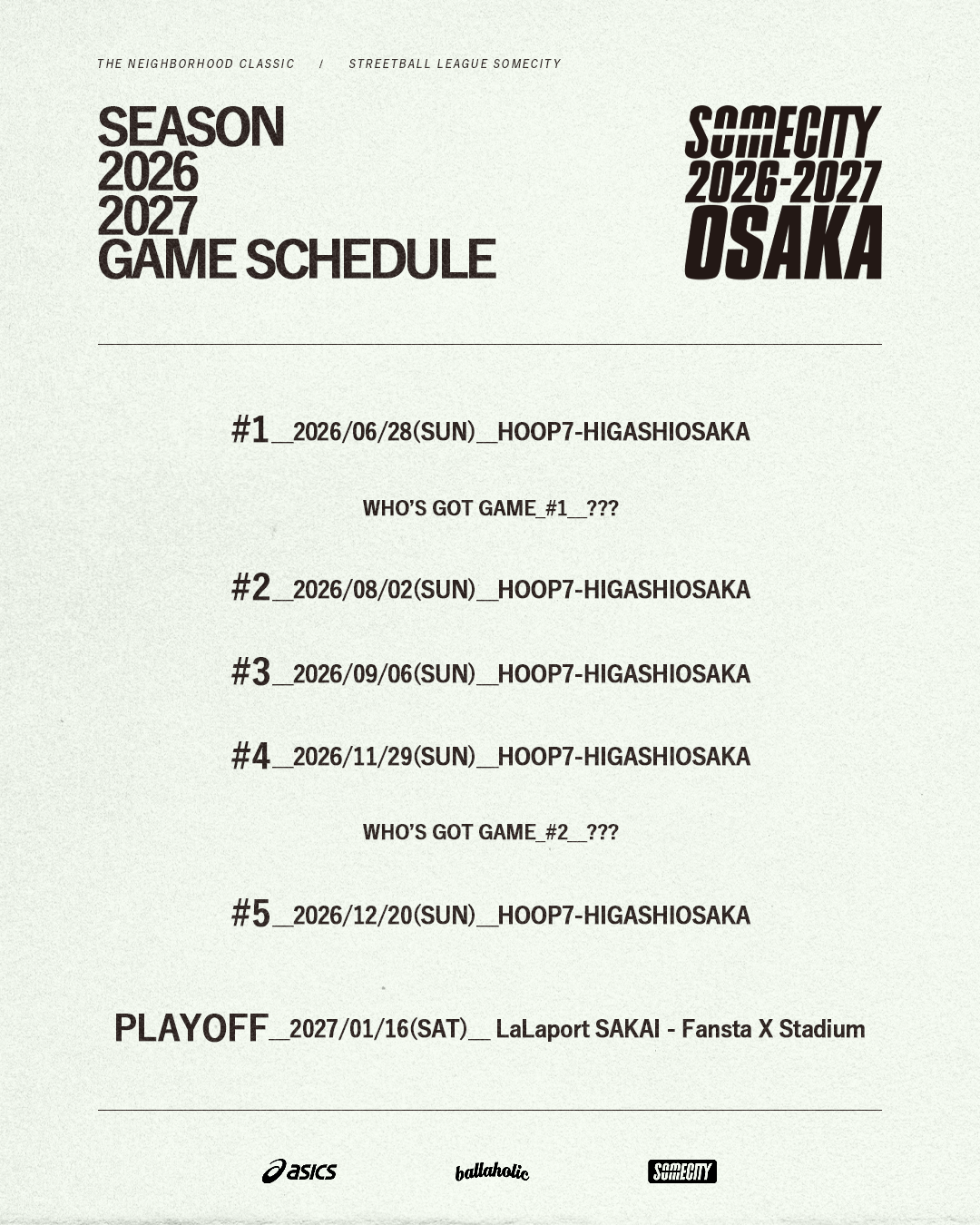 SOMECITY 2026-2027 OSAKA GAME SCHEDULE