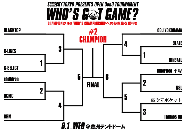 6月1日（水）WHO'S GOT GAME? #2 出場チーム&トーナメント発表!!